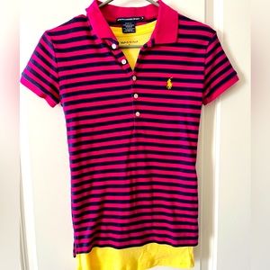 Ralph Lauren Polo Sport- magenta- & navy stripe with free yellow undershirt S